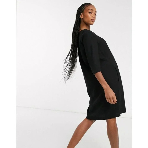 ASOS Black Dolman Jersey Shift Dress Size 12 Tunic Stretch Knee Length - Picture 1 of 9